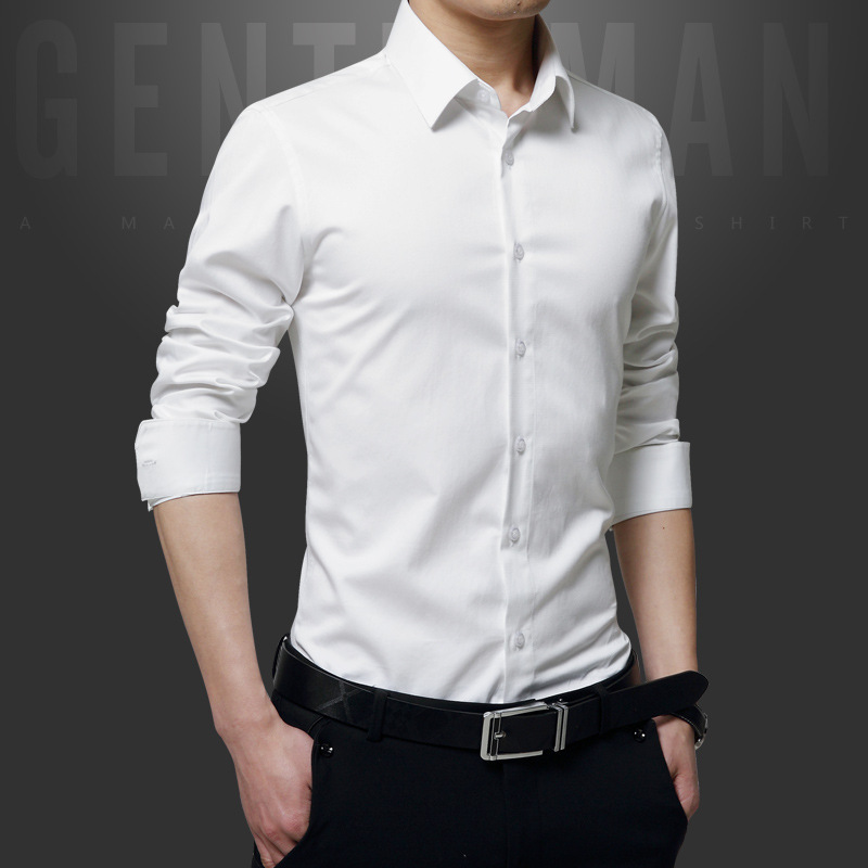 The 2022 new men's long-sleeved shirt is versatile, suitable for both business and casual wear. It is a slimming, no-iron solid white shirt for men's fashion