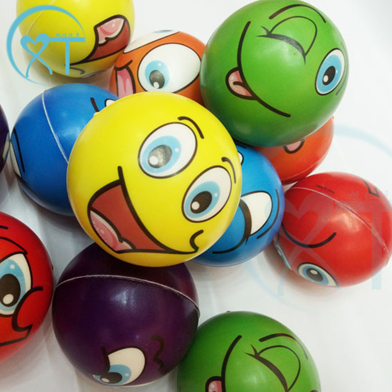 跨境63mm笑脸彩色表情压力球PU球批发发泡儿童益智玩具海绵发泄球
