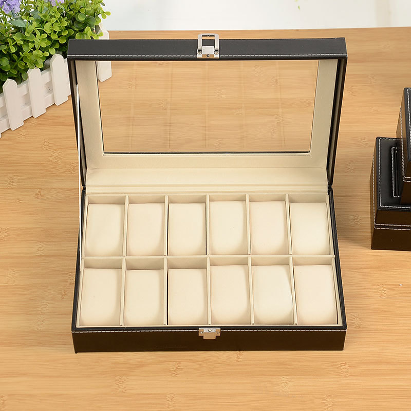 Spot Wholesale 12-Bit Watch Box Watch Storage Box Watch Packaging Box Leather Box Multi-Functional Storage Box Item Picture