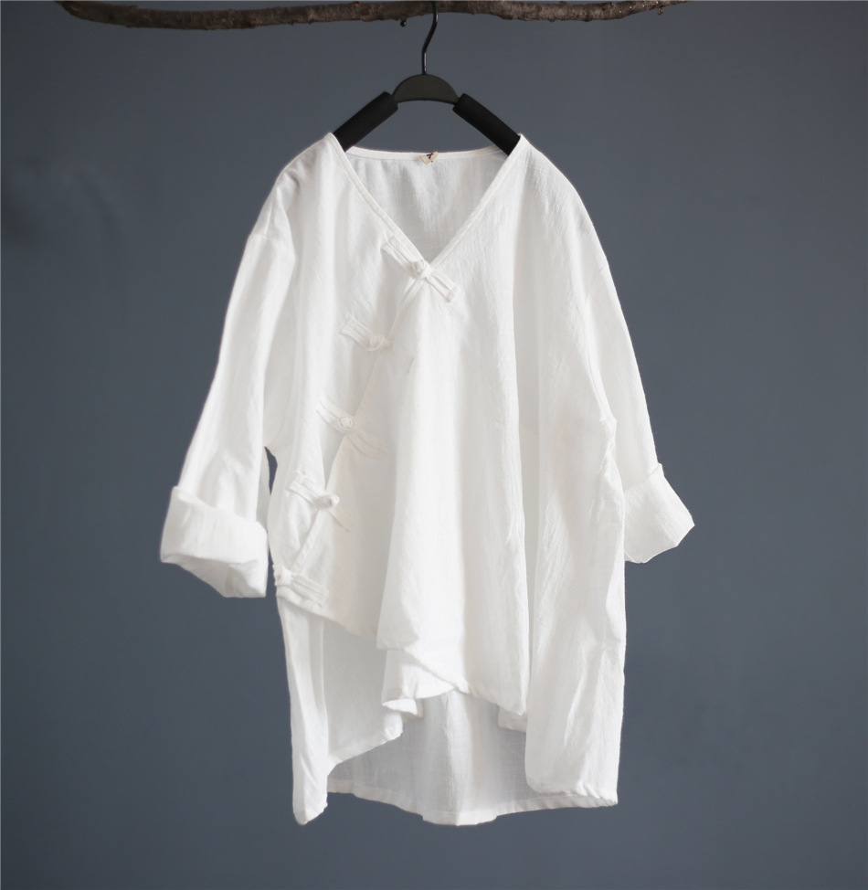 Warm and cozy, retro, irregular button-up shirt, smock, artistic and casual, solid color shirt for ladies Application Scenario