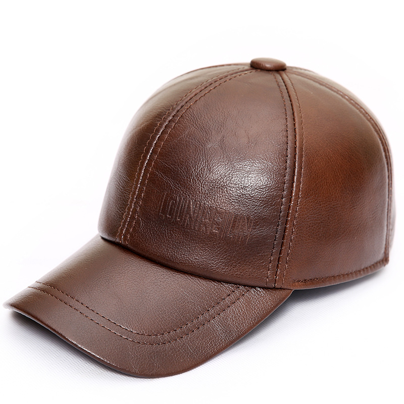 Haining genuine leather duck tongue baseball cap, men's cowhide sun hat for autumn and winter, outdoor sports and casual single leather hat Item Picture