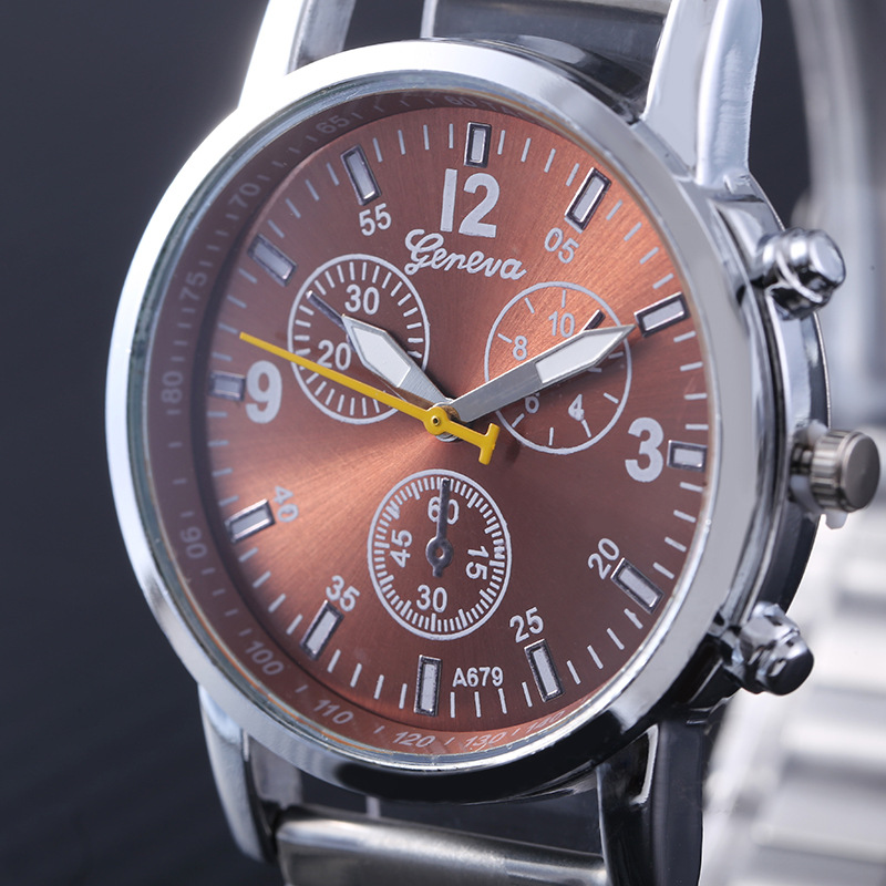 Wholesale Geneva Three-Eye Six-Pin Steel Belt Watches Foreign Trade Unisex Watches Women's Watches Gift Watches Men's Watches Students Specification drawing
