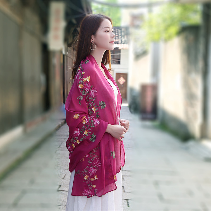 2022 New Embroidered Cotton And Hemp Scarf Travel Sun Protection National Wind Scarf Women's Seaside Beach Scarf Wholesale details Picture