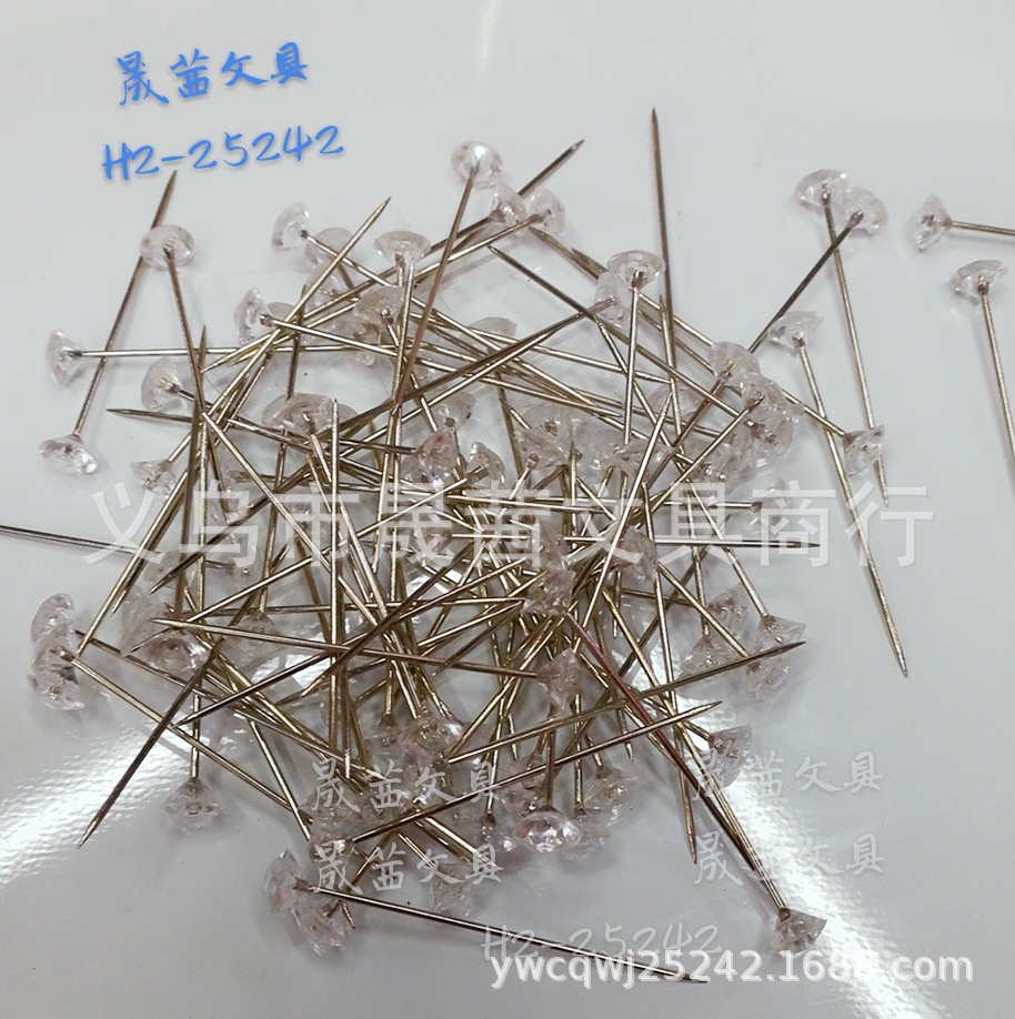 【厂家批发】塑料钻石针 透明装饰针 珠针镀镍钢材质亚克力珠光针