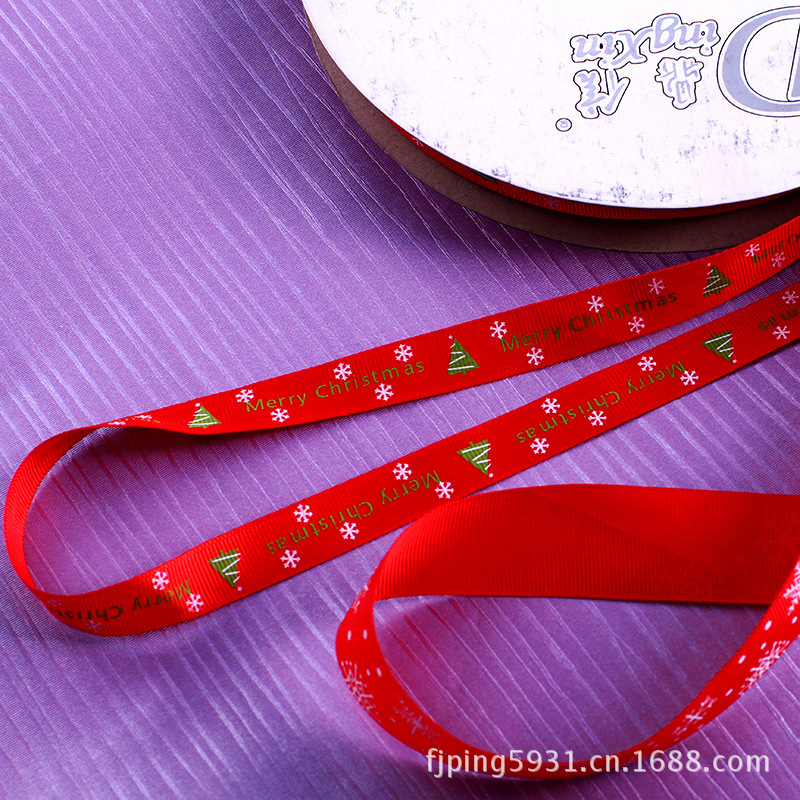 Printed Colorful Polyester Ribbon With Non-Creasing Colorful Ribbon Christmas Red Plain Ribbon Printed With White Snowflake Application Scenario