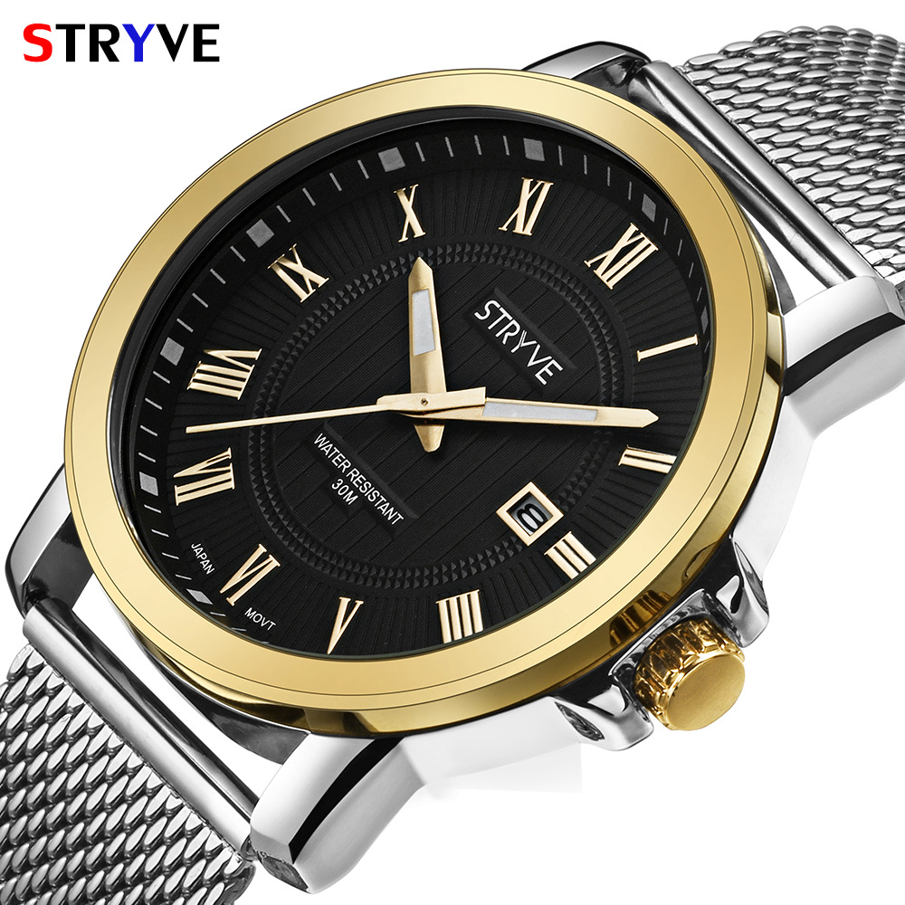 手表男士STRYVE品牌石英表男士2018新款手表厂家直销日历石英手表