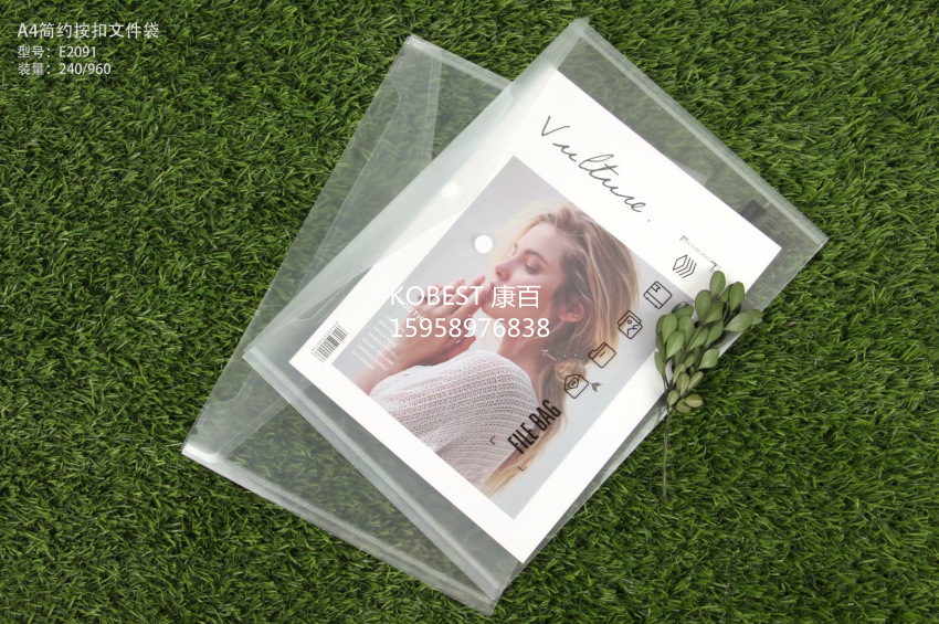 Gift and promotional item file bag, Kangbai Simple and eco-friendly snap folder, transparent file Bag E2091