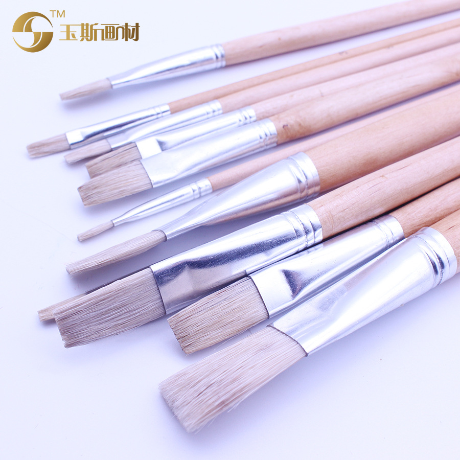Factory Direct Sales 579 Flat Head Pig Hair Bristle Single Long Pole Oil Paint Acrylic Paint Wholesale Can Be Customized Application Scenario