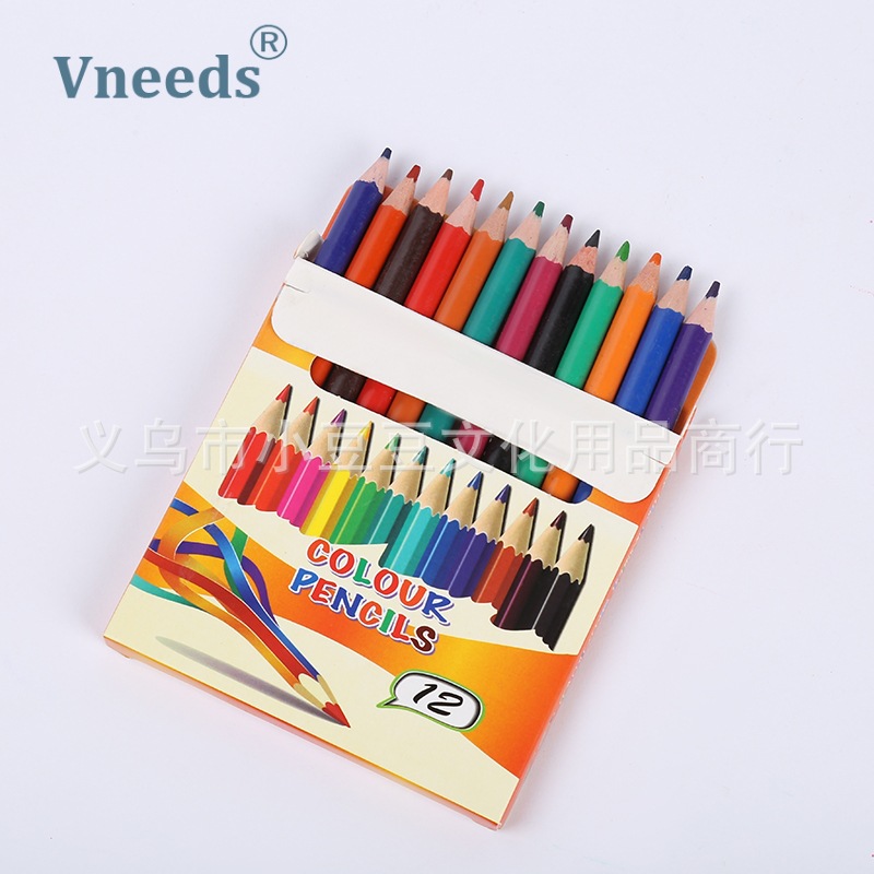 Vneeds学生12色短款绘画彩色铅笔套装幼儿园彩铅涂鸦彩笔现货批发
