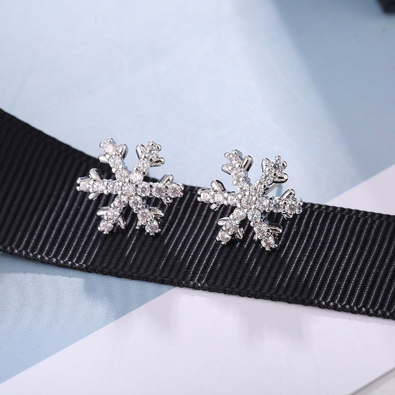Korean Version Of Fashion Pure Earrings Winter Mini Snowflake Zircon Earrings Female Simple Short Earrings Manufacturers Wholesale details Picture