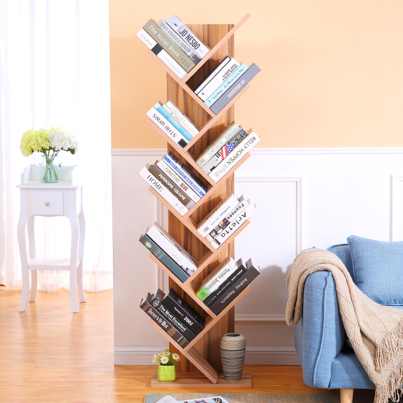 书架树形现代简易收纳架落地组装置物架 卧室客厅书架置物架图