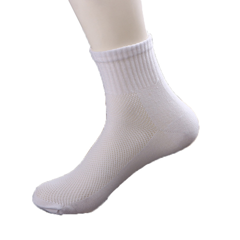 Wholesale men's socks, spring and summer mesh thin polyester-cotton mid-calf socks, business solid color casual socks, street stall supply Item Picture