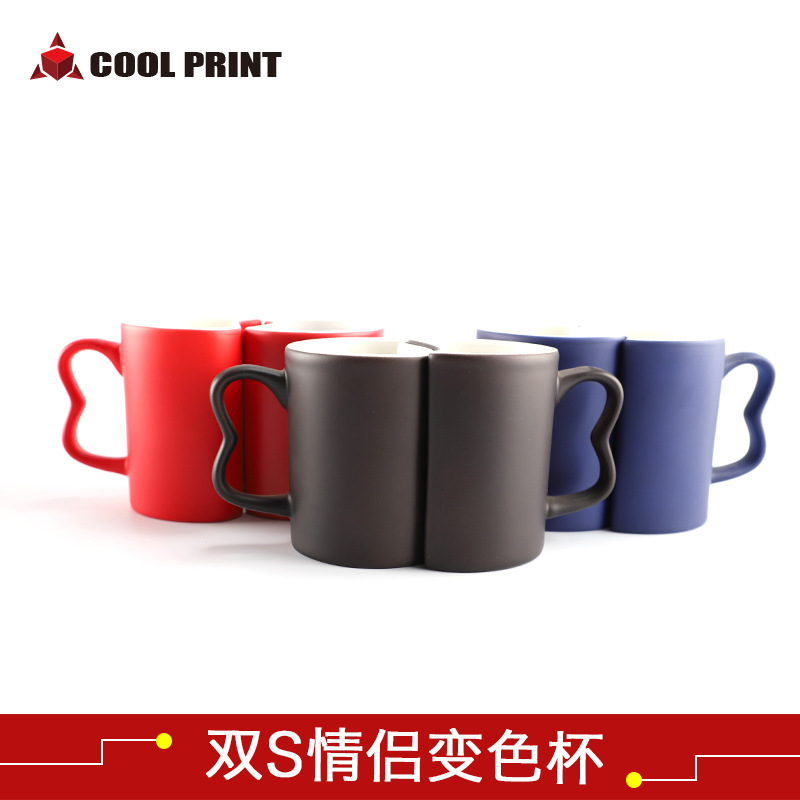 Factory direct sales of couple color-changing cups, heat transfer printed ear handles, magic cups, personalized DIY festival gifts, commemorative water cups