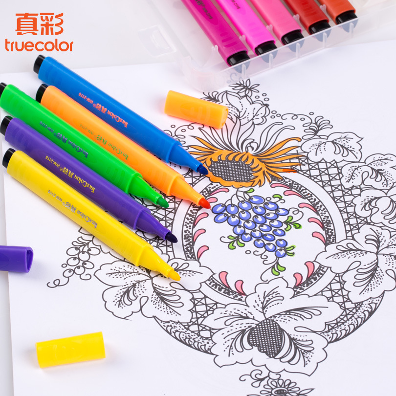 True Color 2116 Cool Washable Watercolor Pen 12/24/36/48 Color Children's Triangle Rod Large Capacity Color Brush Application Scenario
