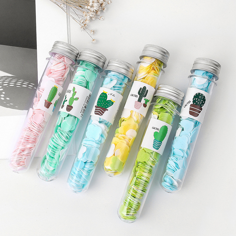 Travel bottle hand washing Tube flower type disposable soap Portable outdoor hand washing soap paper soap flakes Specification drawing