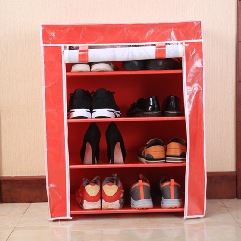 Simple shoe rack iron tube custom Oxford layout shoe cabinet 4-layer shoe cabinet multi-functional storage shoe rack details Picture