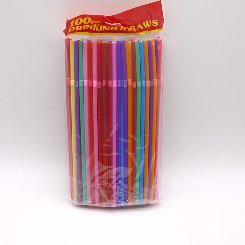 Colorful striped cola straw, soy milk beverage, flexible disposable plastic straw Specification image