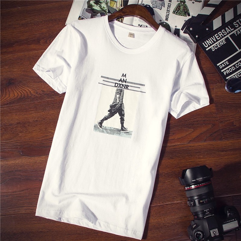 Men's short-sleeved T-shirt, summer thin round-neck clothes, student Korean style trendy summer wear, white half-sleeved T-shirt for men