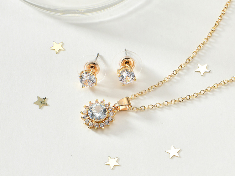The popular new zircon jewelry geometric Sun fashion high-end necklace and earring set supports one-piece consignment pic 16