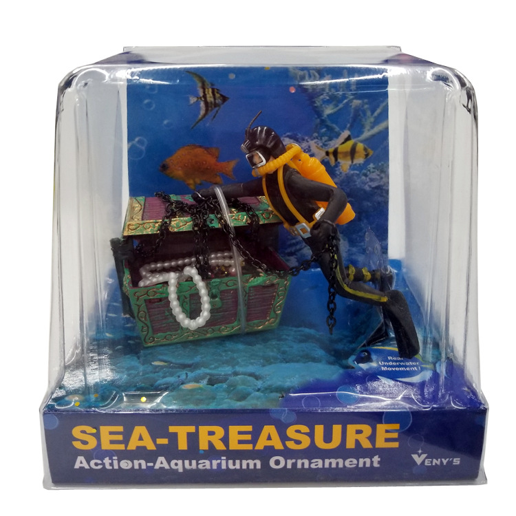 Fish tank pneumatic decoration treasure hunt Frogman aquarium pneumatic decorative landscape display diver treasure chest
