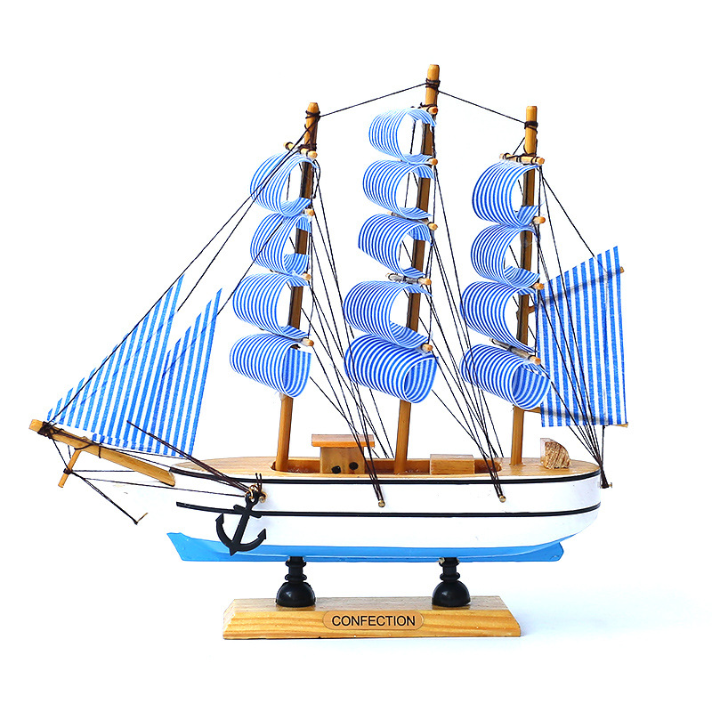 木质帆船/地中海风格摆件/书房家居装饰品/实木模型摆设白底实物图