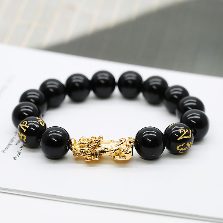 Imitation black agate gilded sand gold PI Xiu bracelet for men and women, six-character mantra bracelet, best-selling at temple fair street stalls, factory direct sales