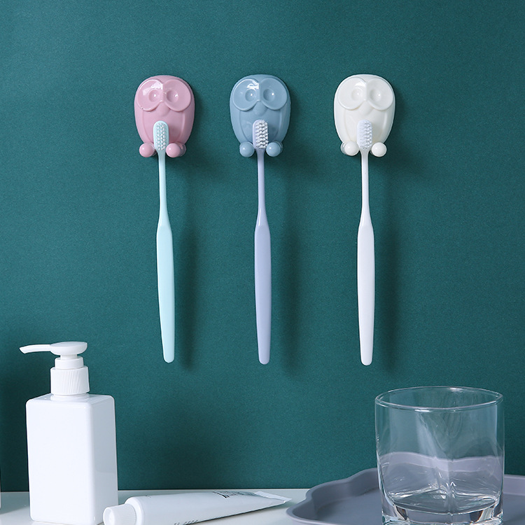 Cartoon toothbrush holder, simple owl hook, kitchen adhesive hook, sticky hook, cartoon socket and plug storage hook, no need Specification image