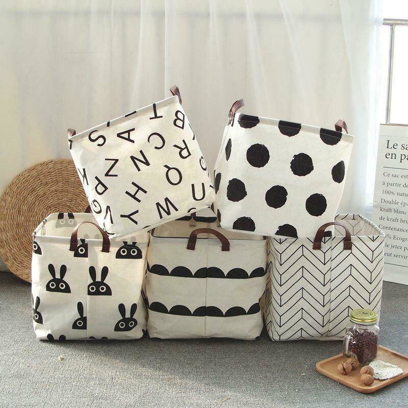 Ins Series Waterproof Dirty Clothes Basket Cotton Linen Folding Storage Basket Nordic Wind Basket Cloth Clothes Organizer