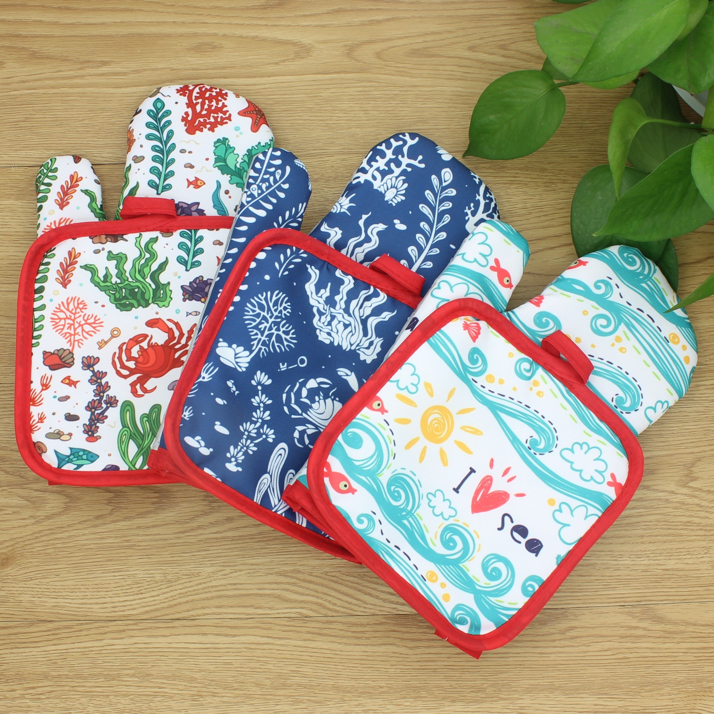 【LOVELY HOME】【 Zhijia 】 Ocean Series Baking microwave oven gloves Thermal mat Microwave oven gloves 2-piece set of anti-hot heat insulation gloves details Picture