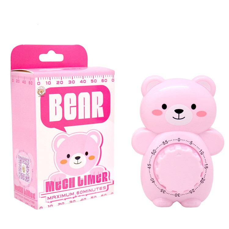 Cartoon bear timer set clock, kitchen household timing reminder, children and students mechanical timer details Picture