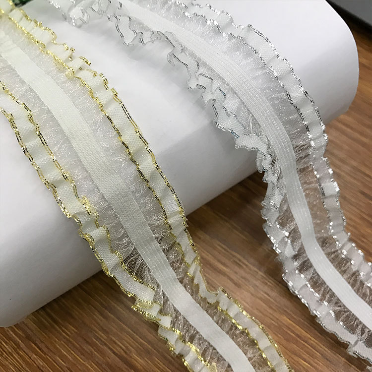 Wedding Wrist Strap Double Gold Lace Elastic Bridal Wrist Floral Dress Ribbon Textile Accessories Elastic Wedding Band details Picture
