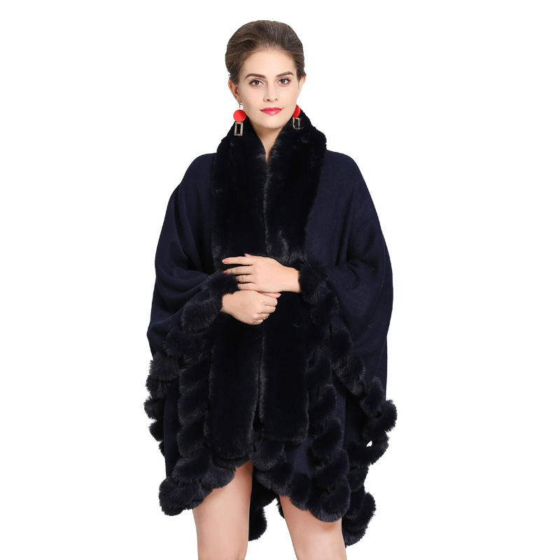 1390# European and American autumn and winter new large-sized imitation fox fur collar fur shawl cape coat for women wholesale from the manufacturer Item Picture