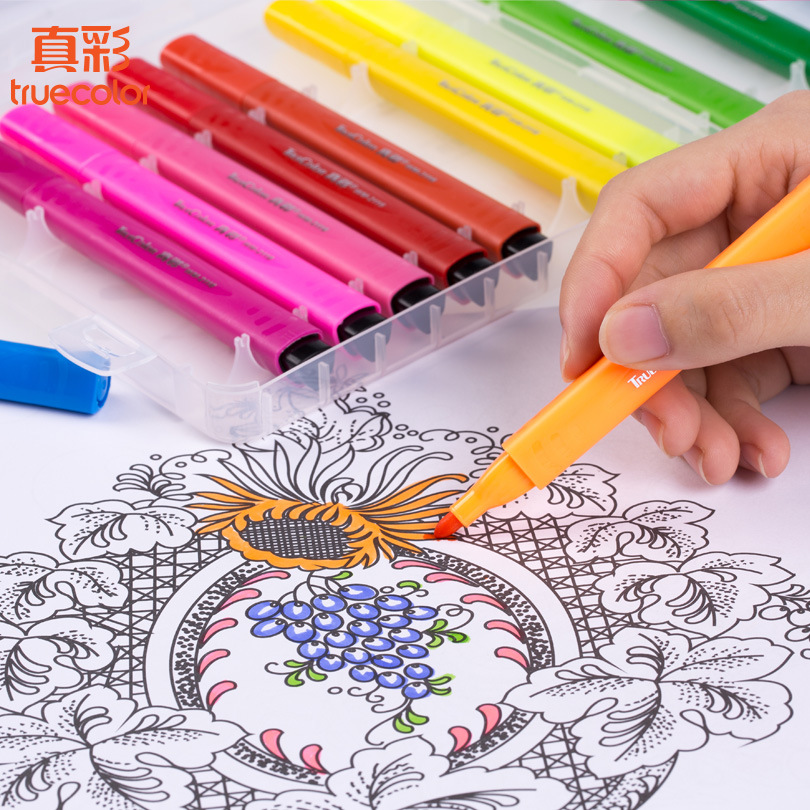 True Color 2116 Cool Washable Watercolor Pen 12/24/36/48 Color Children's Triangle Rod Large Capacity Color Brush Specification drawing