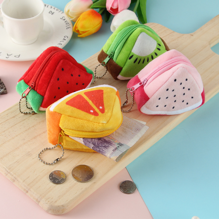 Creative plush three-dimensional triangular fruit coin purse, coin case, key case and pendant for children's festival gifts