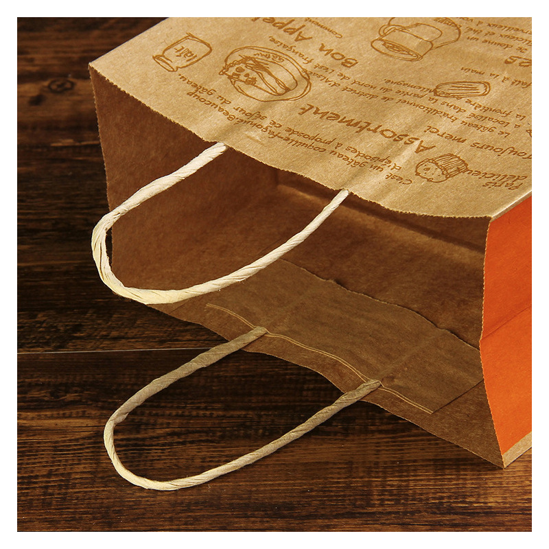 New Two-Color Kraft Paper Splicing Orange Tote Bag Baking Cake Packaging Bag Snack Food Packing Bag Item Picture