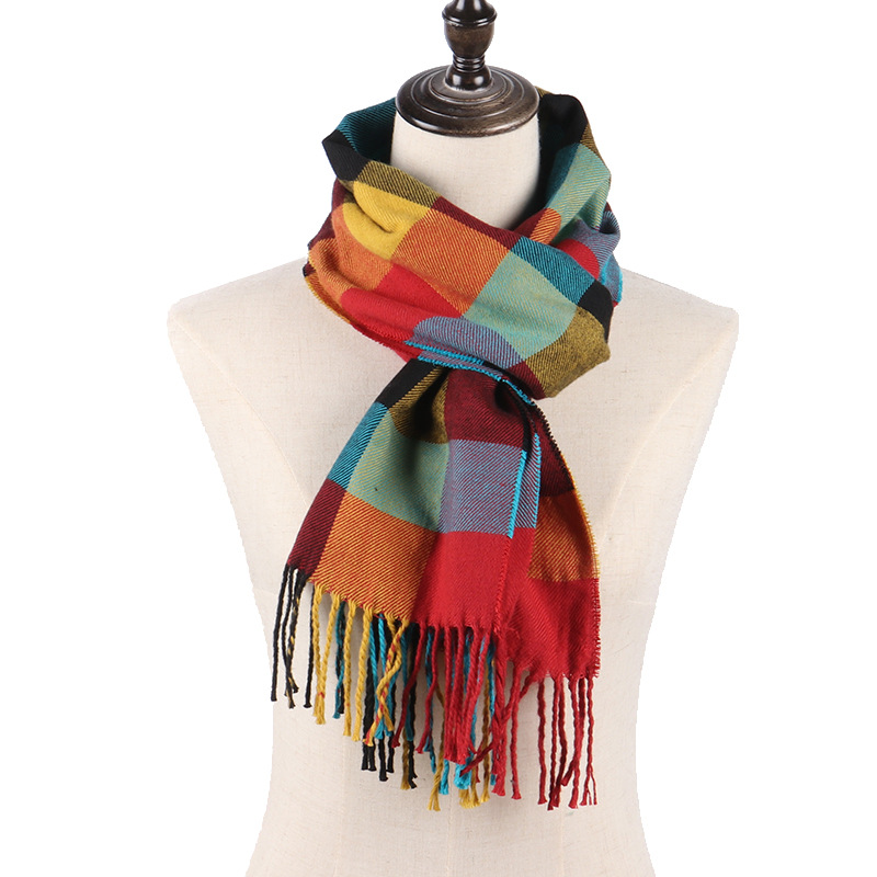 A Generation Willow Bank Scarf Men's Autumn And Winter Children's Student Scarf Fringe National Wind English Plaid Flanged Bib Wholesale Item Picture