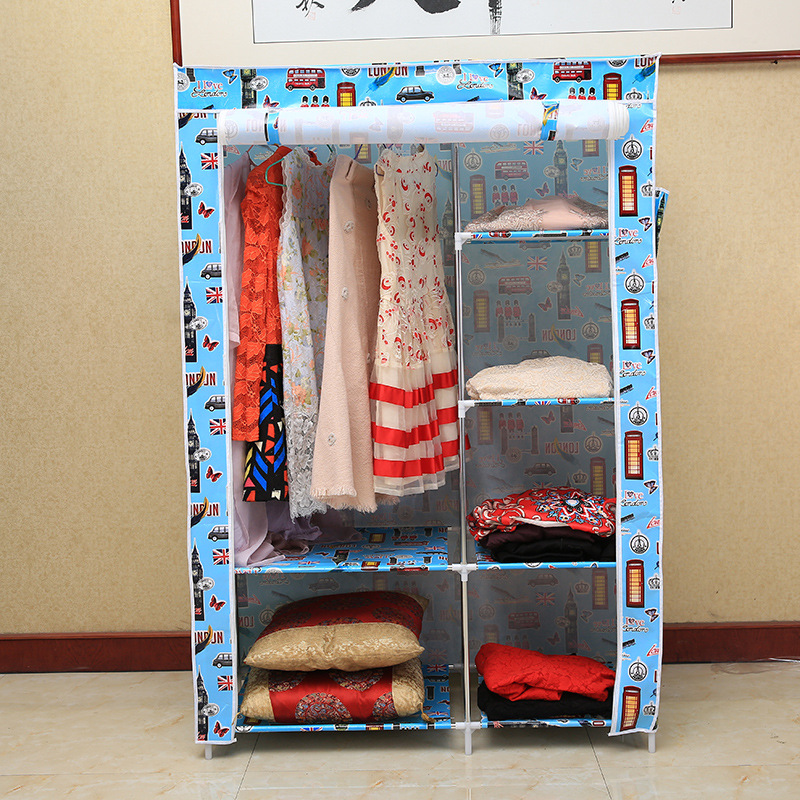 Korean version of the new overall simple wardrobe household non-woven wardrobe folding zipper steel frame storage wardrobe wholesale details Picture