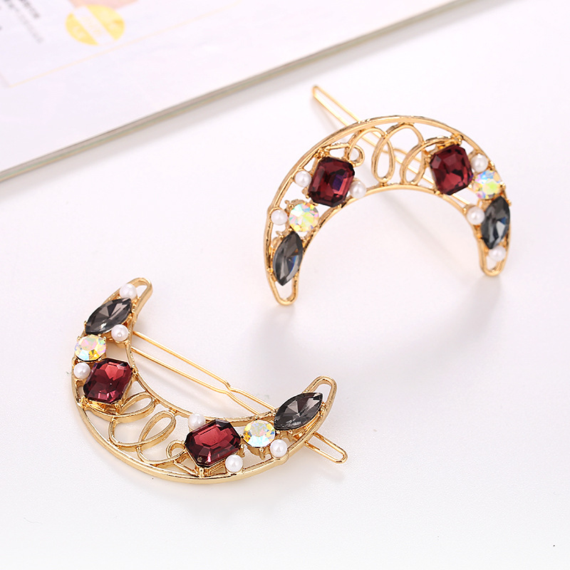 Nueva versión coreana estilo coreano luna cristal borde clip accesorios para el pelo flores con diamantes multiplo rana franja clip headwear fuente Specification image