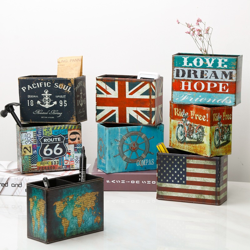 欧式火烈鸟笔盒创意家居用品办公桌面笔筒文具遥控器皮革收纳盒新