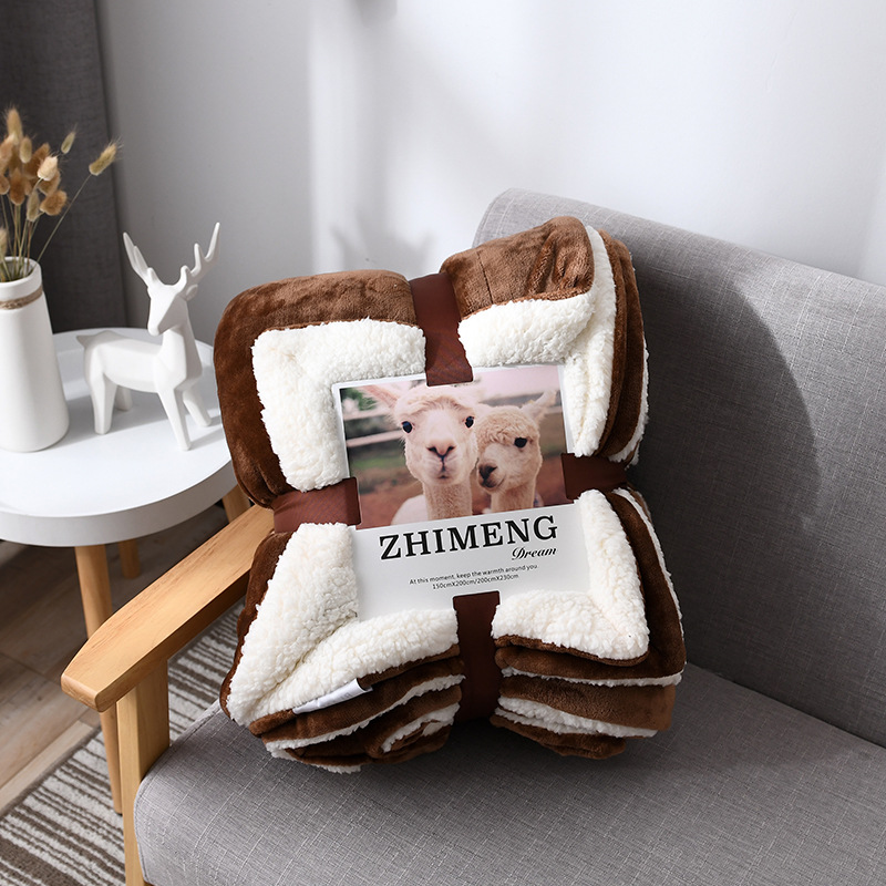 Manufacturers Direct Sales Of Lamb Wool Blanket Solid Color Winter Thickened Blanket Single And Double Blanket Double-Layer Gift Blanket Wholesale Specification drawing