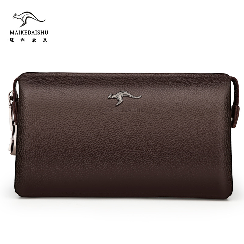Kangaroo Hand Bag Combination Lock Men's Soft Leather Hand Bag Large Capacity Men's Hand Grab Bag Business Clip Bag Customization Item Picture
