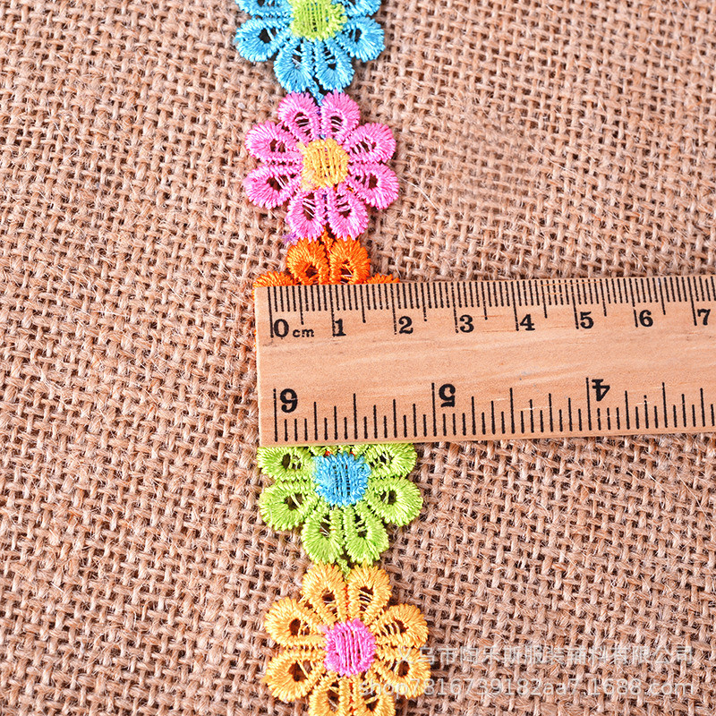 Factory direct sales of lace, colored flowers, water-soluble lace, sunflowers, 6-color clothing accessories, embroidery, barcodes Specification image