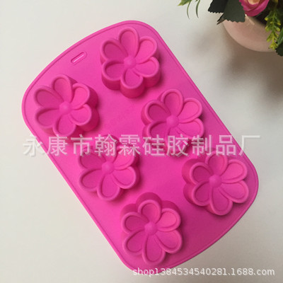 6连花形硅胶蛋糕模微波炉烘焙产品厂家批发家用DIY蛋糕烘焙模具
