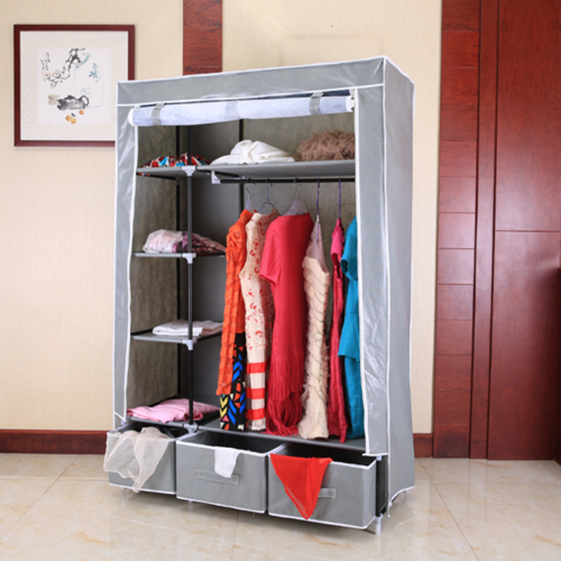 Manufacturers direct non-woven wardrobe simple modern multi-cell storage wardrobe fabric steel pipe cloth wardrobe wholesale Specification drawing
