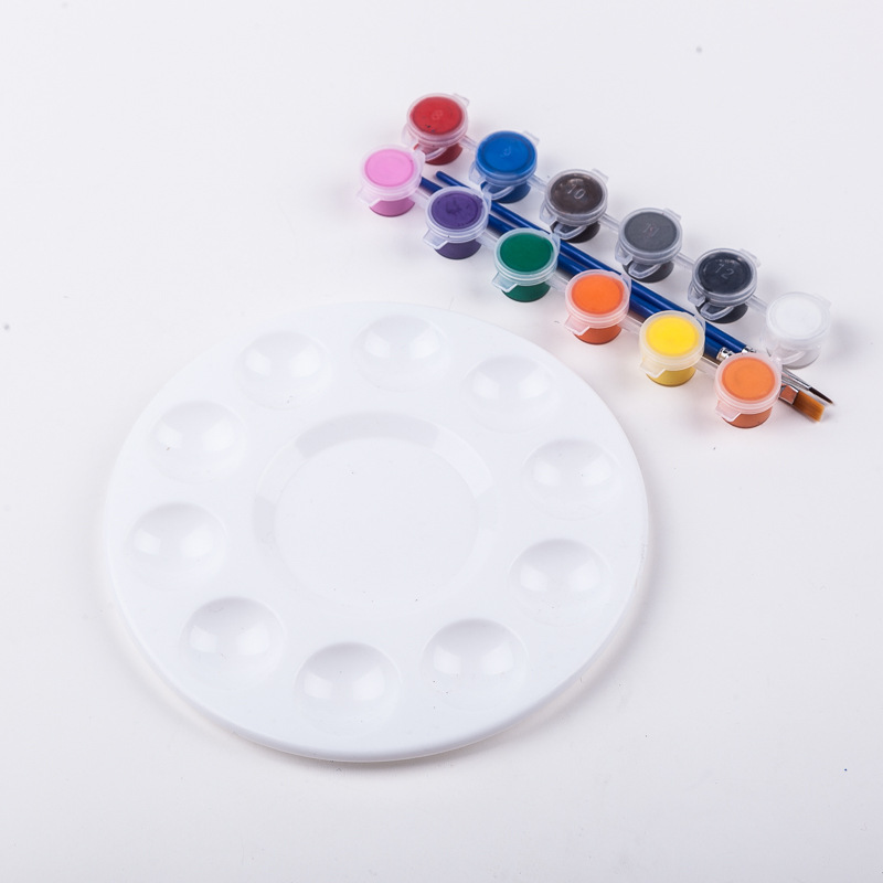 儿童彩绘diy丙烯颜料6色12色套装手绘画笔优质17cm圆形塑料调色盘详情图1