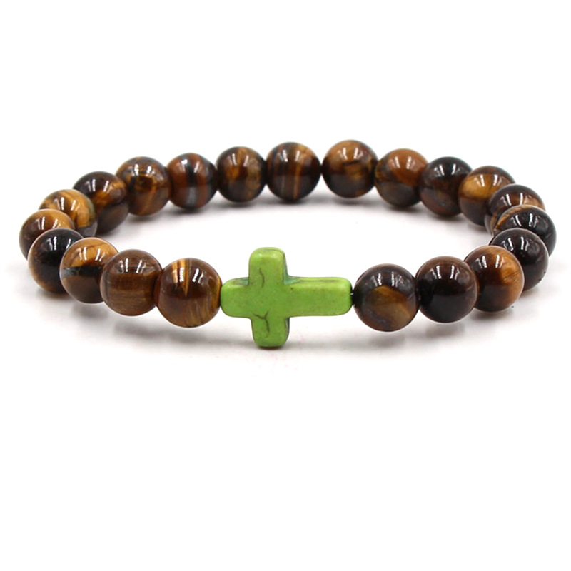 Europe And The United States Foreign Trade Express Amazon Hot Selling Pine Stone Cross Tiger Eye Stone Hand String Rosary Beads String Couple Bracelet Gift Manufacturers Wholesale Application Scenario