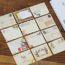 迷你系列 复古小信封 欧洲风情彩色装饰手帐贴纸小卡收纳袋12枚入