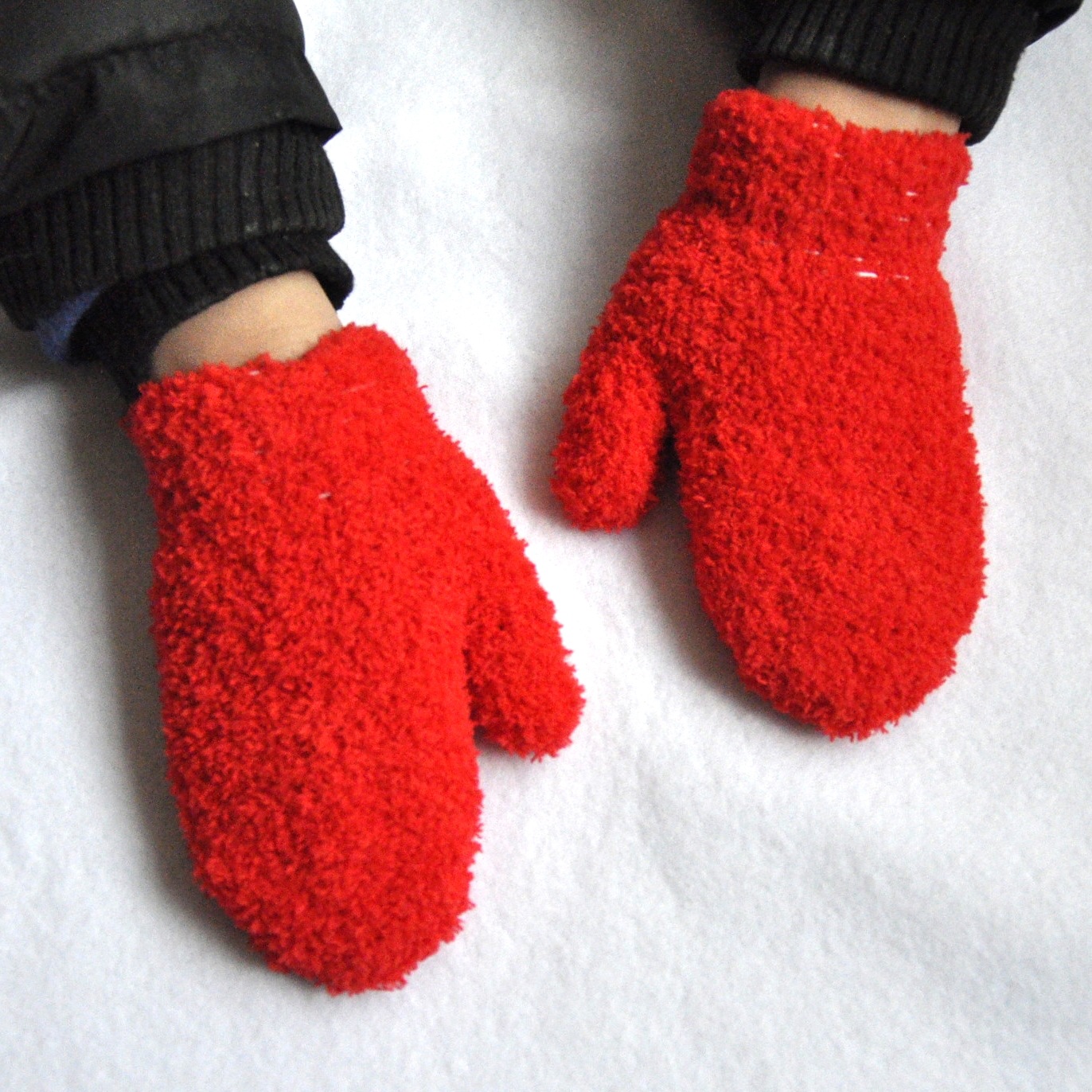 儿童冬季防寒保暖针织包仔手套 小孩子半边绒毛绒绒加绒加厚手套详情图2
