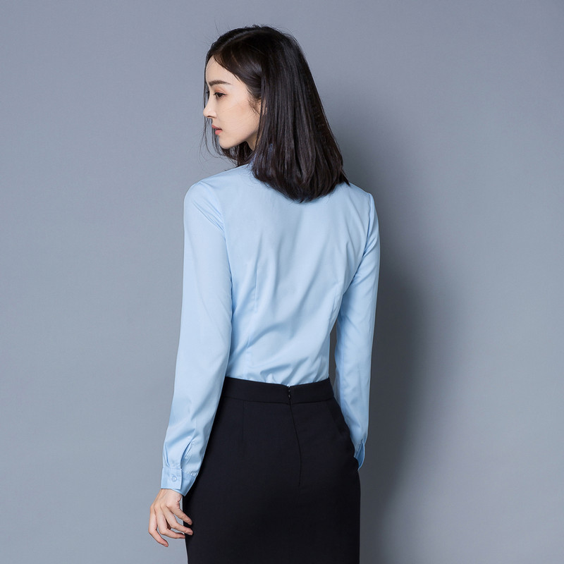 Qiao Manager 2022 Spring New White Shirt Women Long Sleeve Korean Version Slim Professional Base Shirt Light Blue Large Size Application Scenario