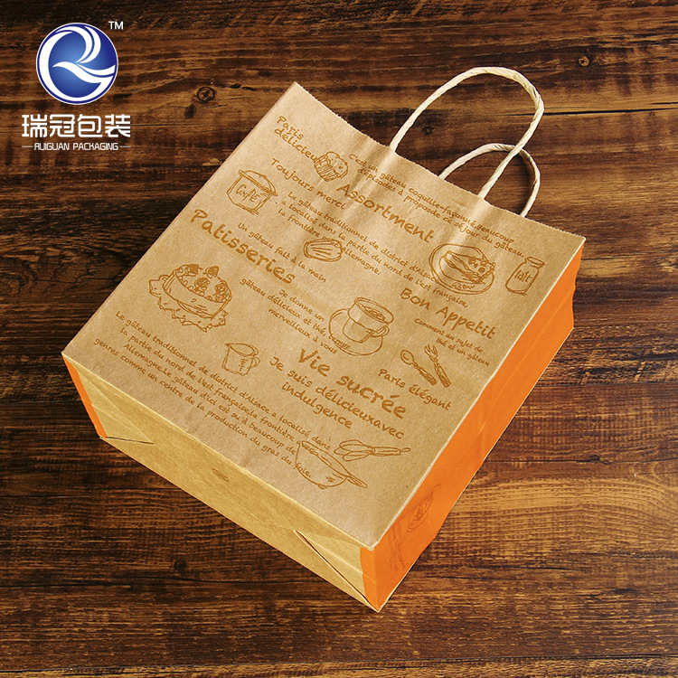 New Two-Color Kraft Paper Splicing Orange Tote Bag Baking Cake Packaging Bag Snack Food Packing Bag Specification drawing